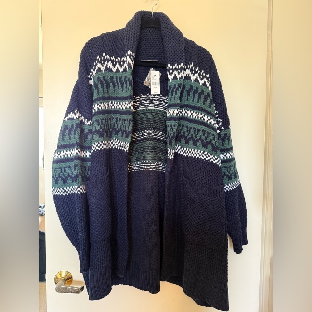 NWT Lane Bryant Navy, Green, and White Acrylic Sweater with Pockets in 26/28